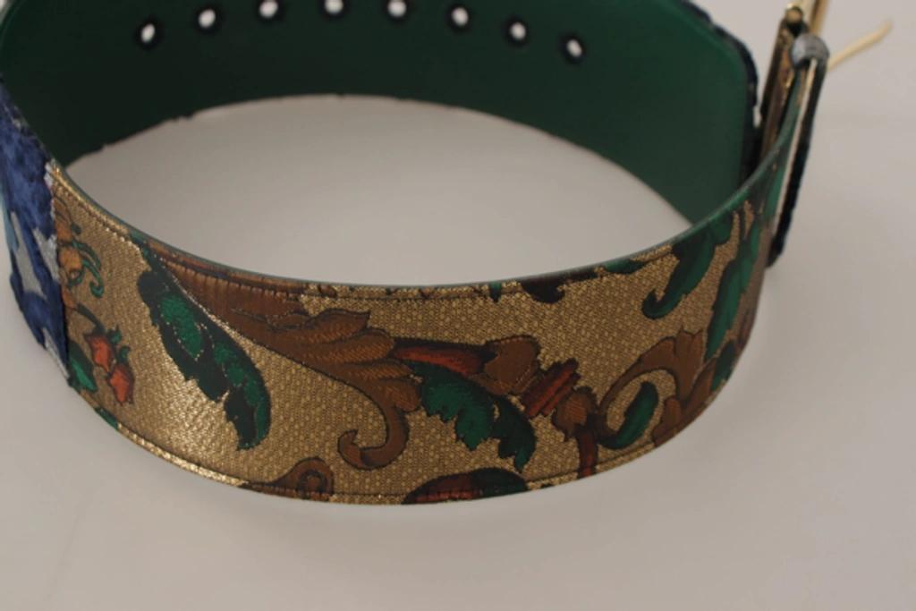 DOLCE & GABBANA Green Jaquard Embroid Leather Gold Metal Belt Product Image