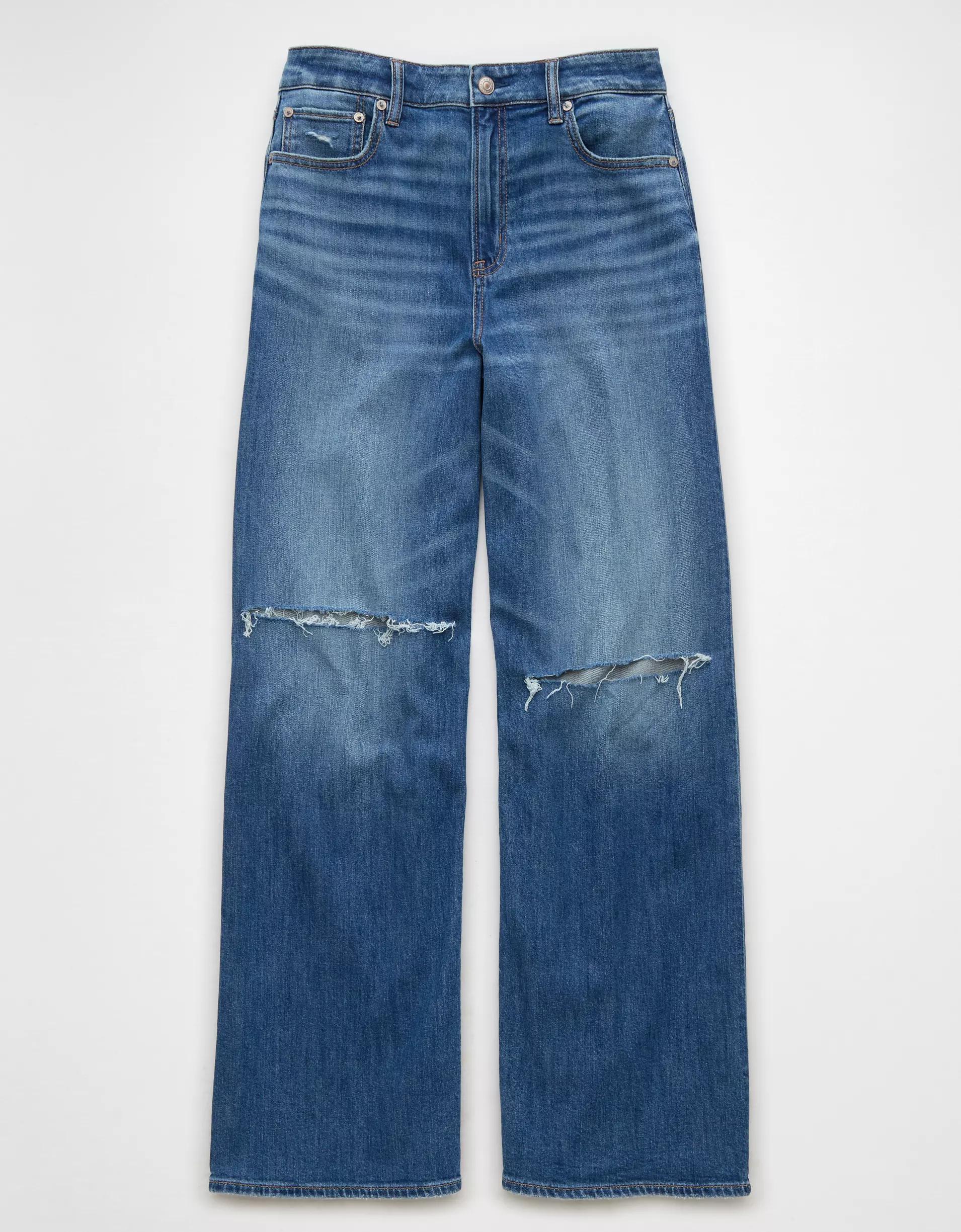 AE Dreamy Drape Stretch Ripped Super High-Waisted Baggy Wide-Leg Jean Product Image