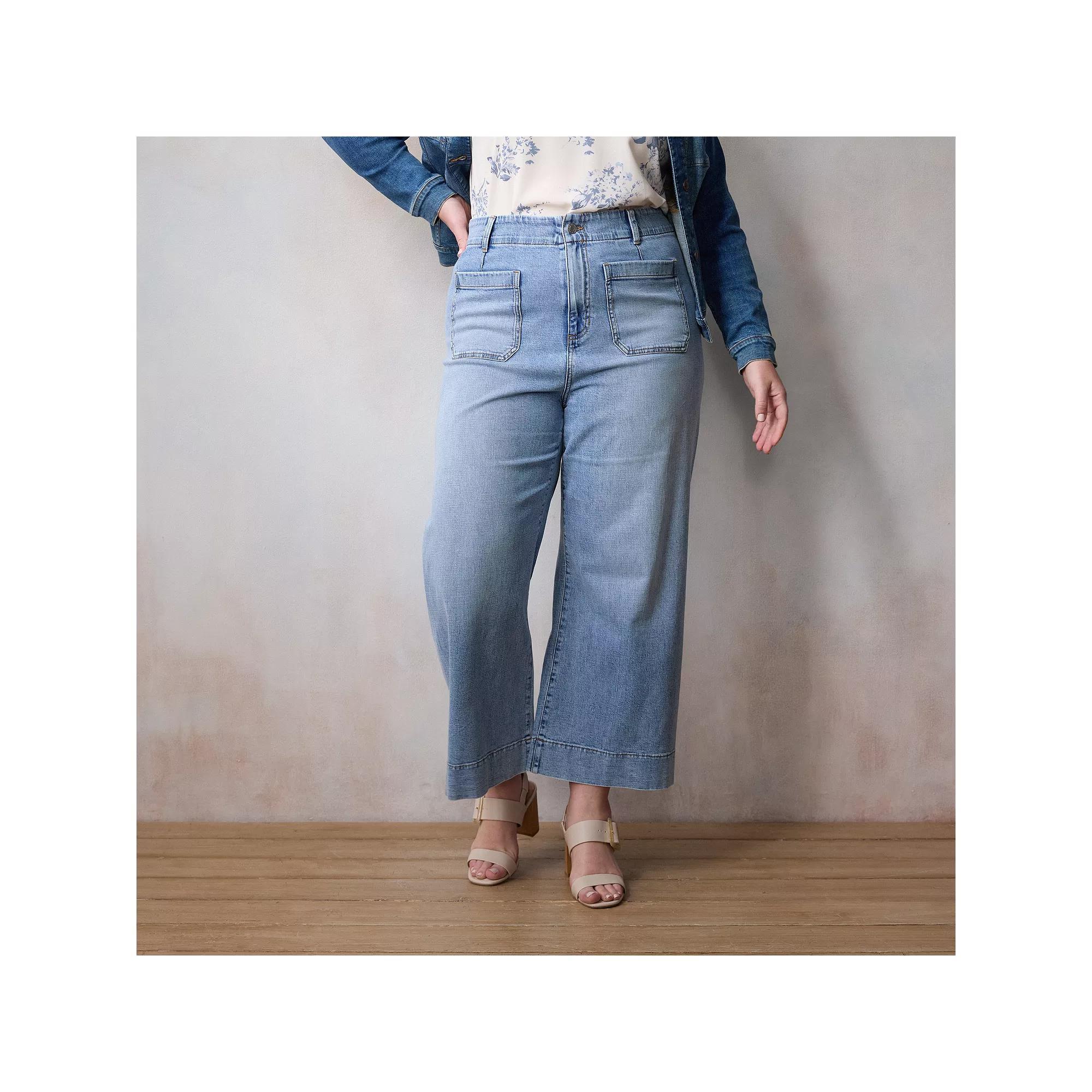 Plus Size LC Lauren Conrad Super High Rise Wildflower Wide Leg Cropped Jeans, Women's, Size: 26 W, Carson Blue Product Image