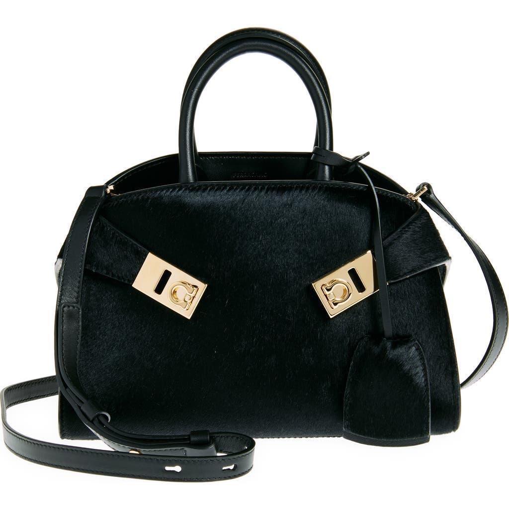 FERRAGAMO Hug Gancini Small Leather Top-handle Bag In Nero Product Image
