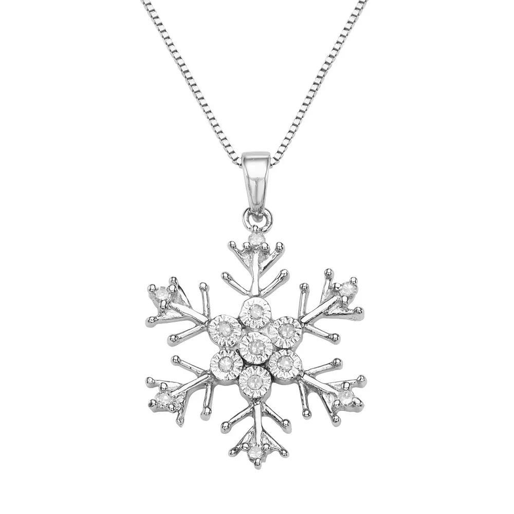 Sterling Silver 1/10 Carat T.W. Diamond Snowflake Pendant, Women's, Size: 18", White Product Image