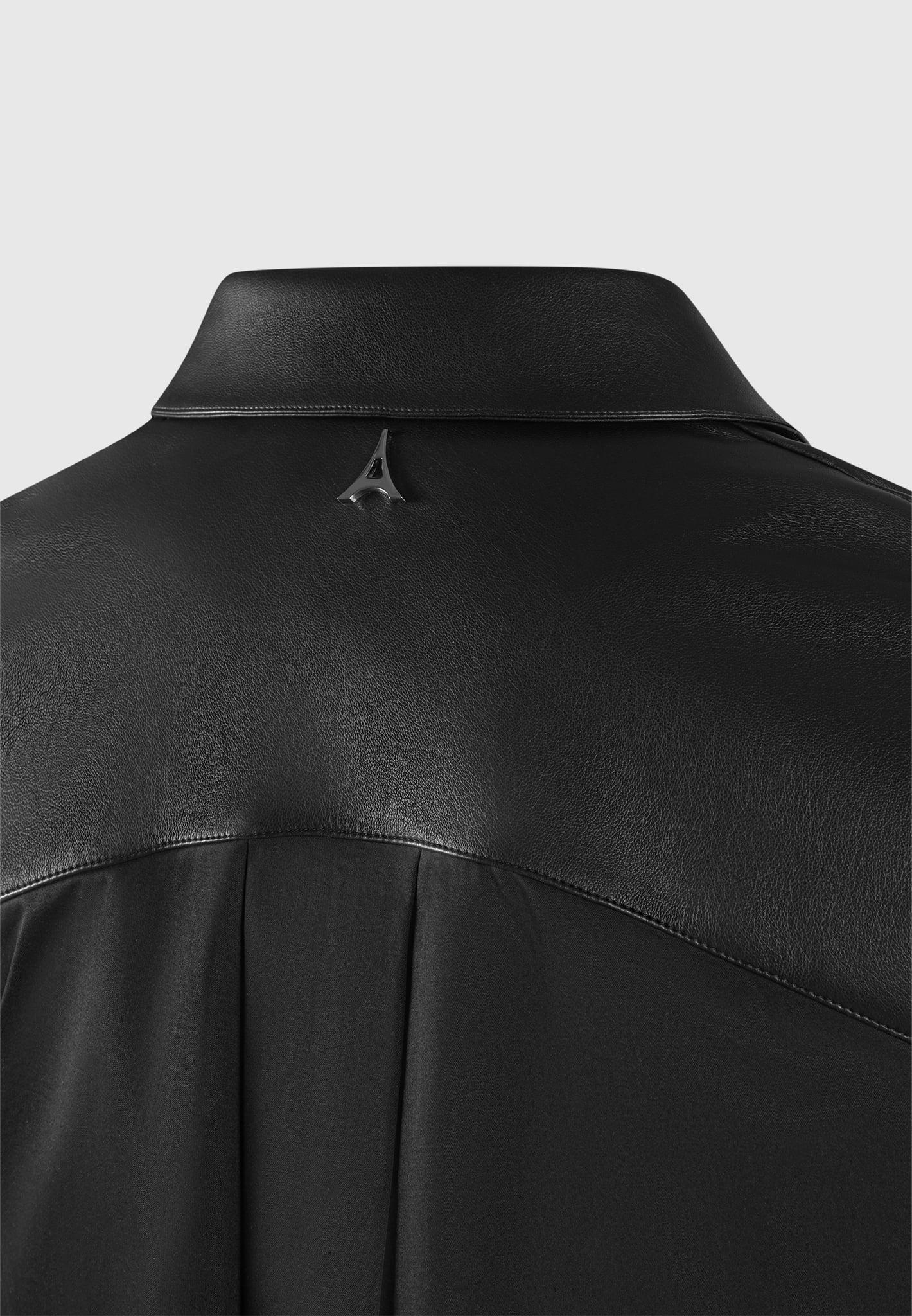 Leather Contrast Cropped Shirt - Black Female Product Image