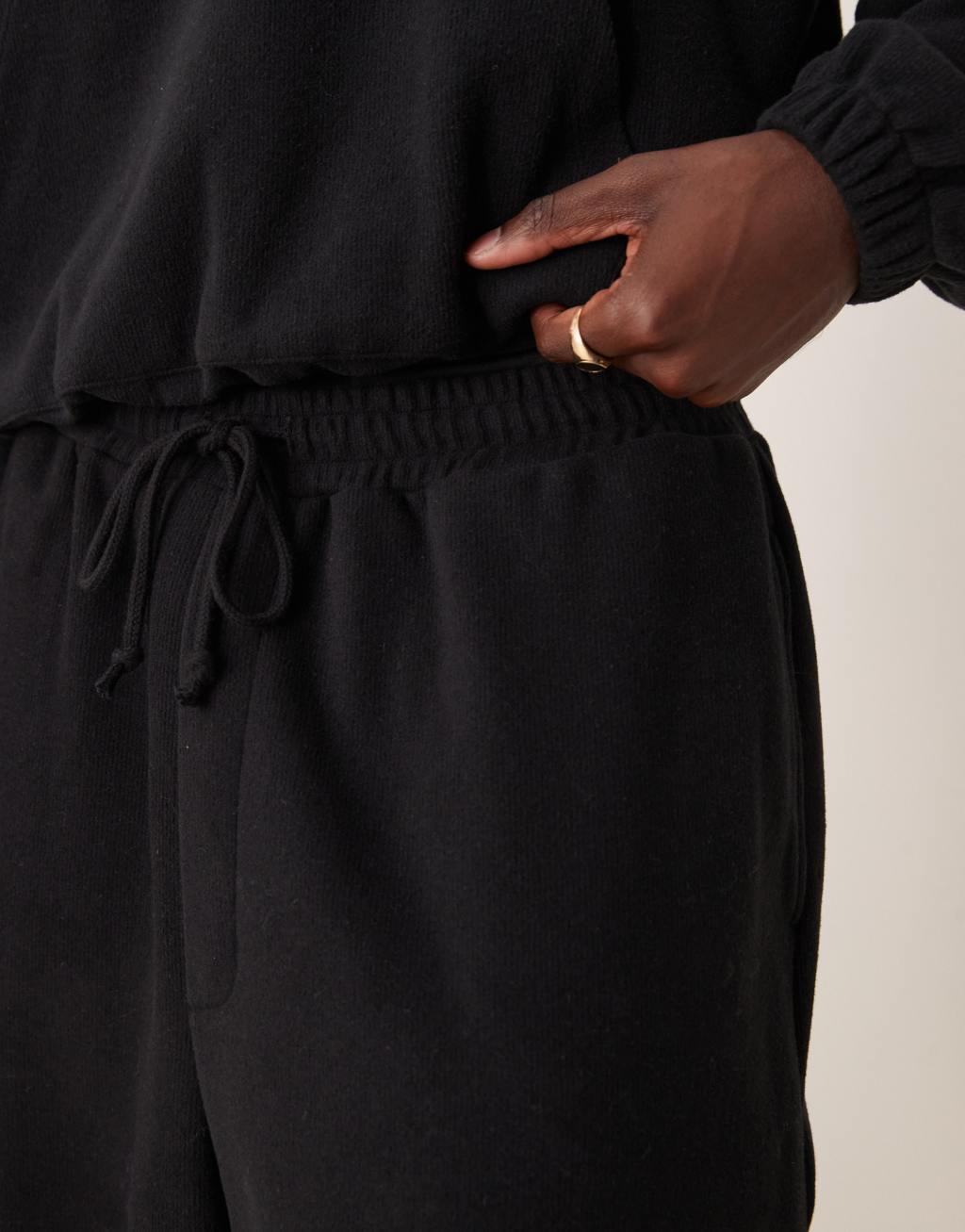 ASOS DESIGN baggy balloon sweatpants in heavyweight brushed rib in black - part of a set Product Image