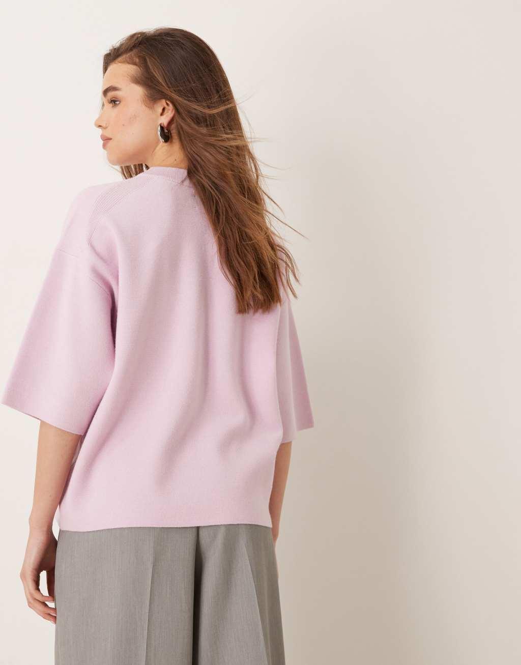 ASOS DESIGN structured knit t shirt in pink Product Image