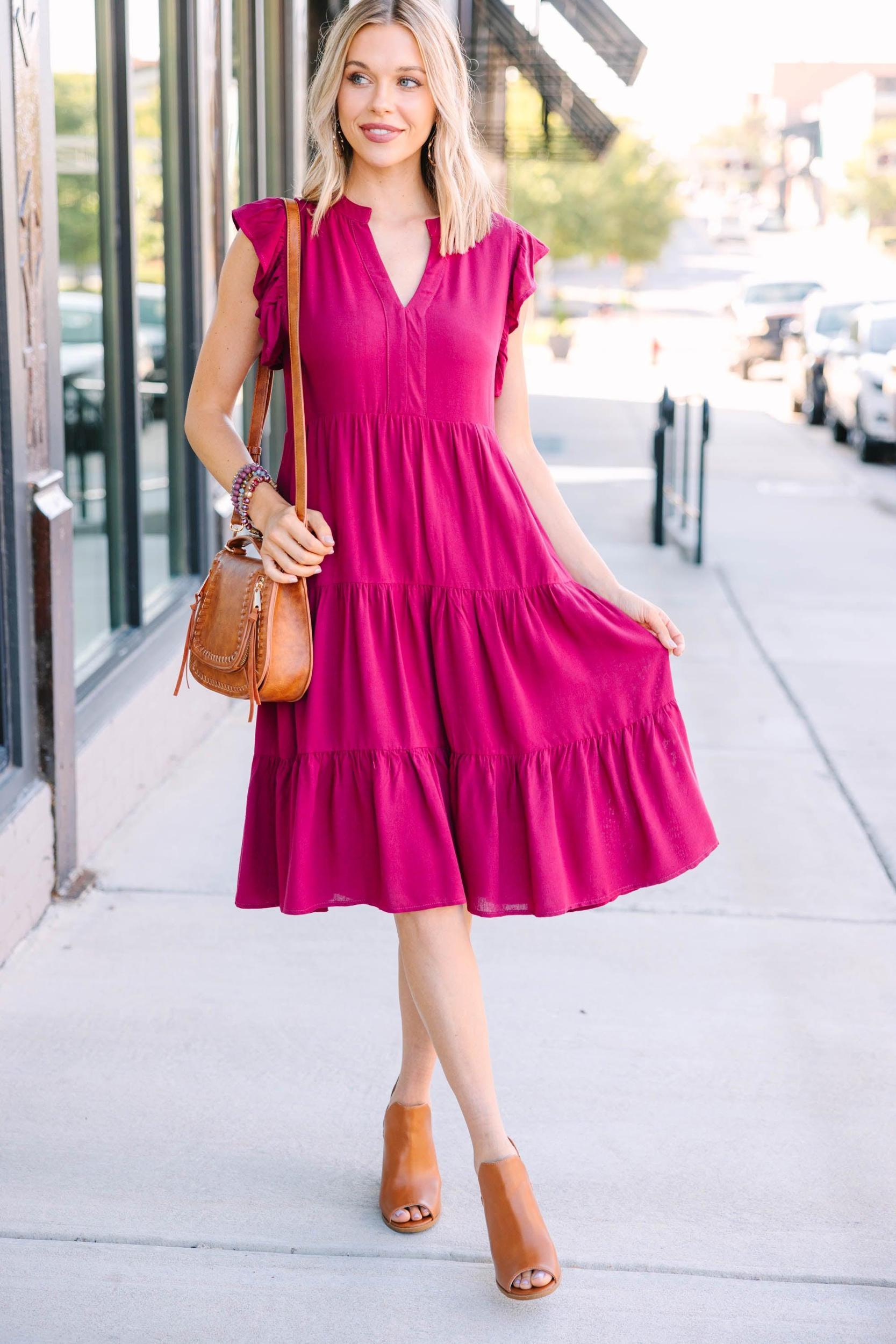 Make It Your Own Wine Red Tiered Dress Female Product Image