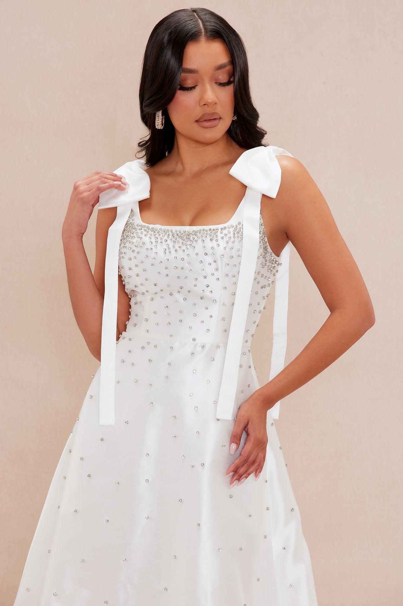 Dana Embellished Satin Maxi Dress - White Product Image