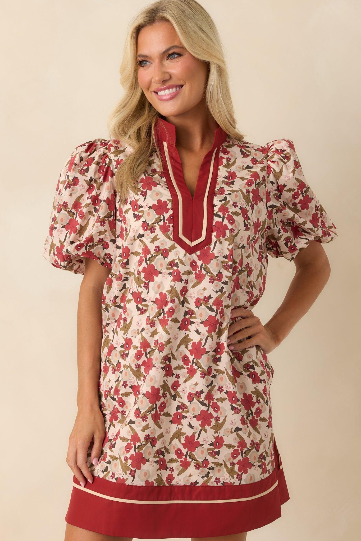 Endless Daydreaming Dark Rust Multi Floral Print Cotton Mini Dress Product Image