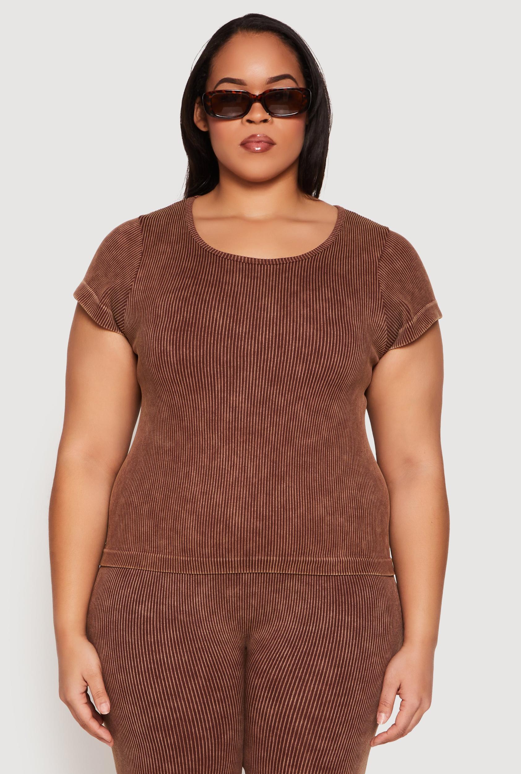 Womens Plus Size Compression Rib Seamless Mineral Wash Top Product Image