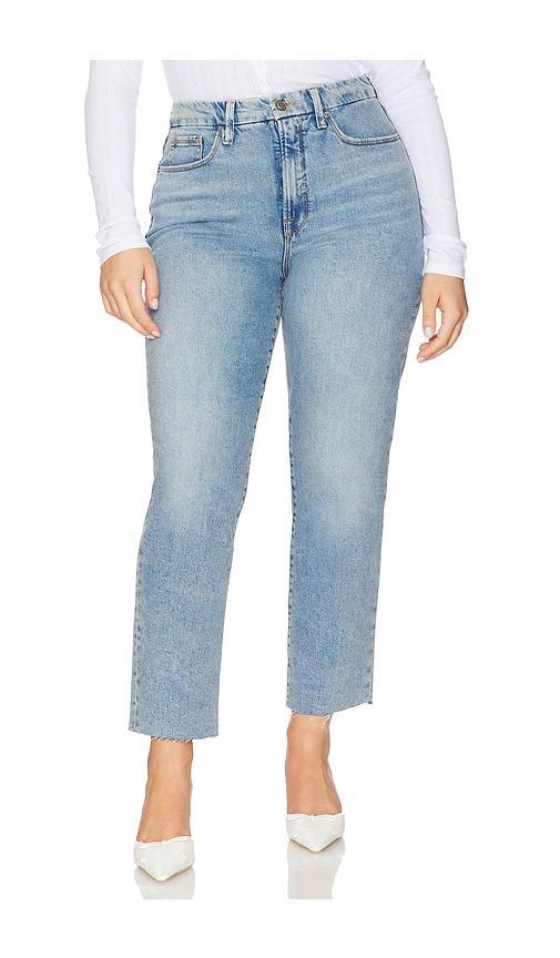 Good American Good Boy Raw Hem High Waist Ankle Straight Leg Jeans in Indigo766 at Nordstrom, Size 15 Product Image