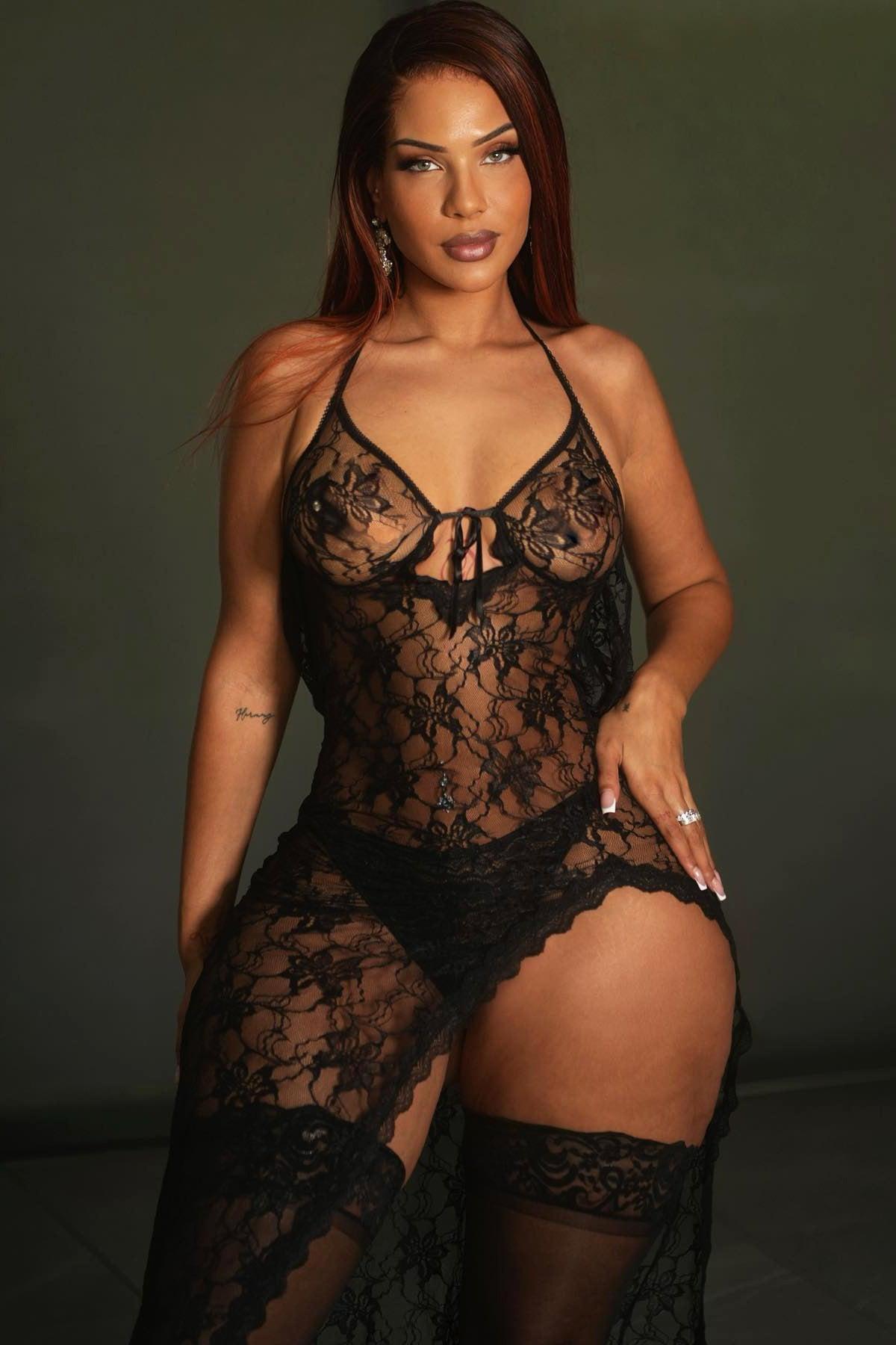 Lust On My Mind Lace Sleep Gown - Black Product Image