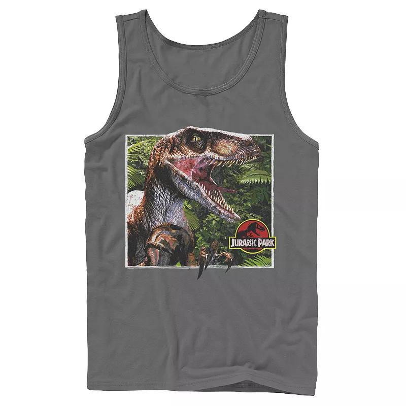 Men's Jurassic Park Raptor Coming Out Of Forest Tank Top, Size: Small, Blue Product Image