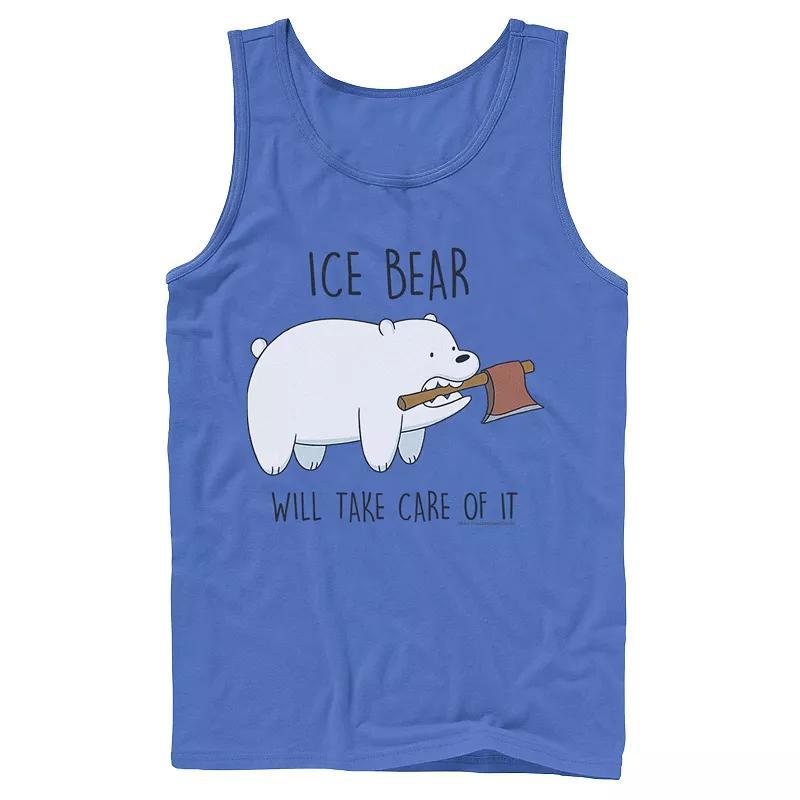 Mens Cartoon Network We Bare Bears Ice Bear Take Care Of It Axe Tank Top Blue Product Image