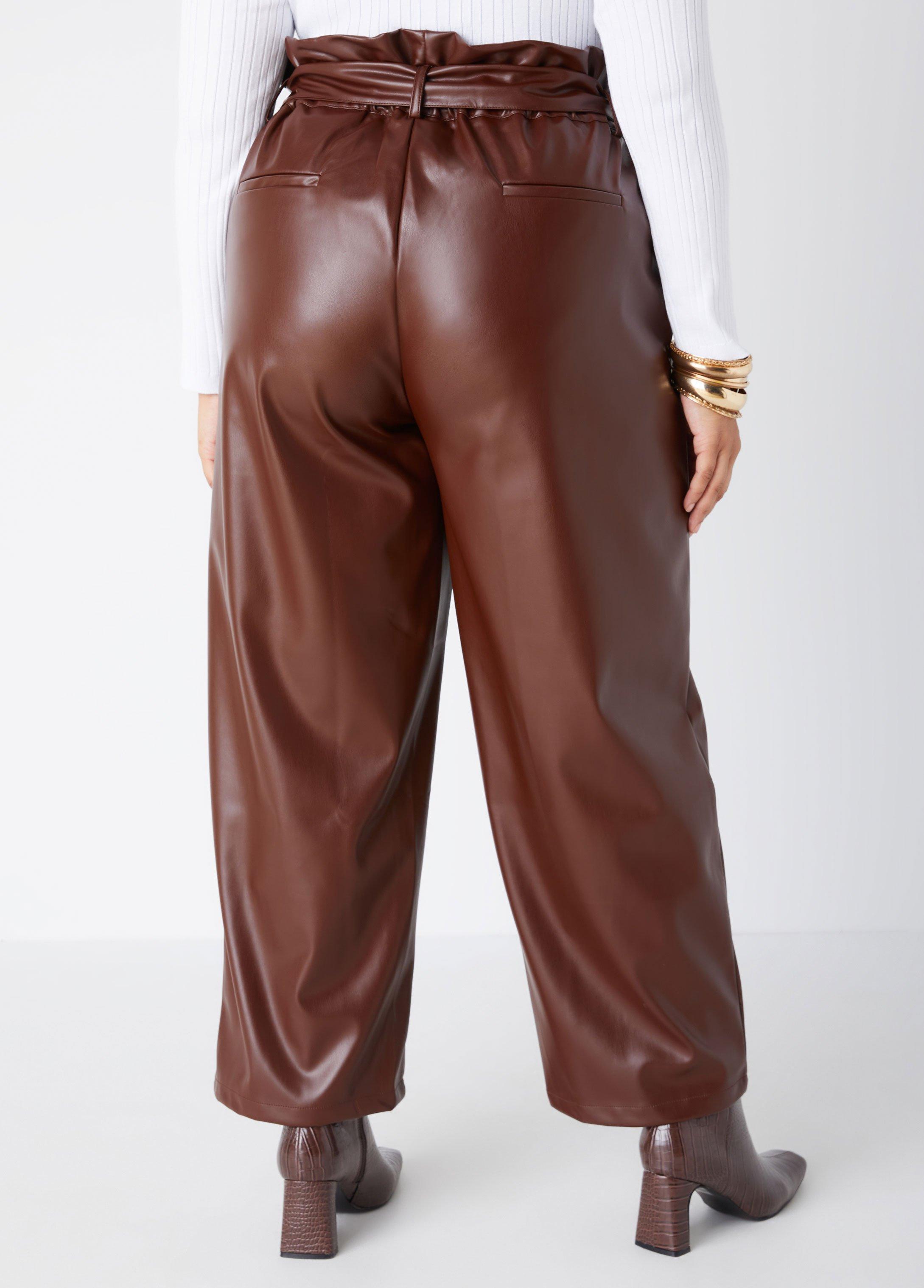 Plus Size Faux Leather Paperbag Pants Ashley Stewart Product Image