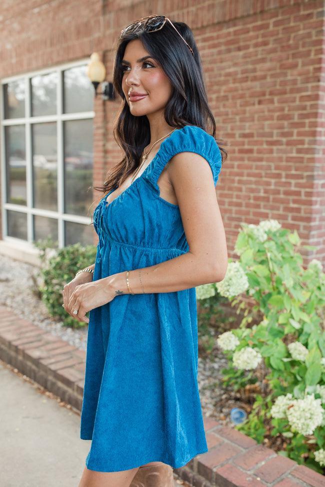 Love You Better Cobalt Corduroy Babydoll Dress FINAL SALE Product Image