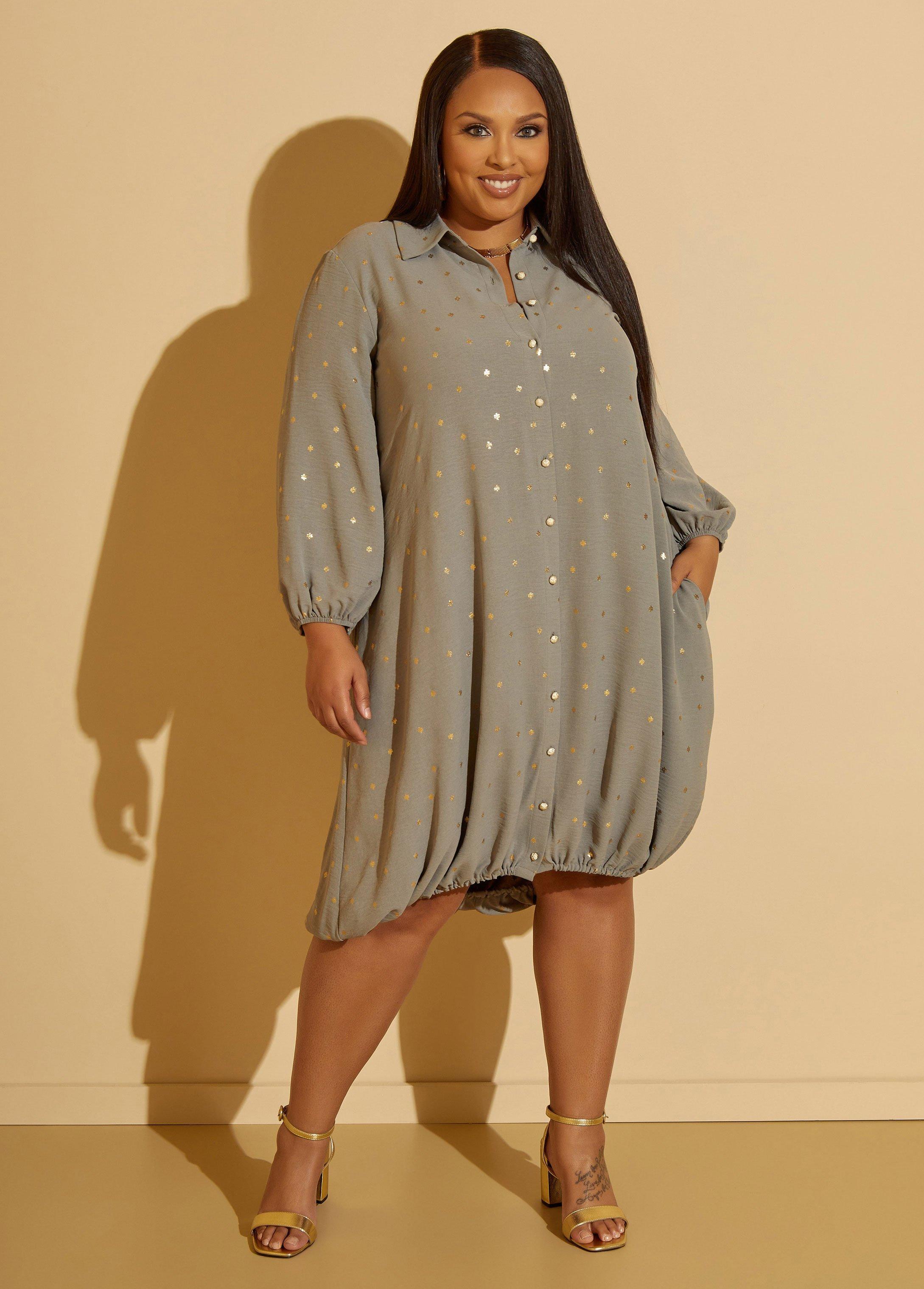 Plus Size Foiled Balloon Shirtdress Ashley Stewart Product Image