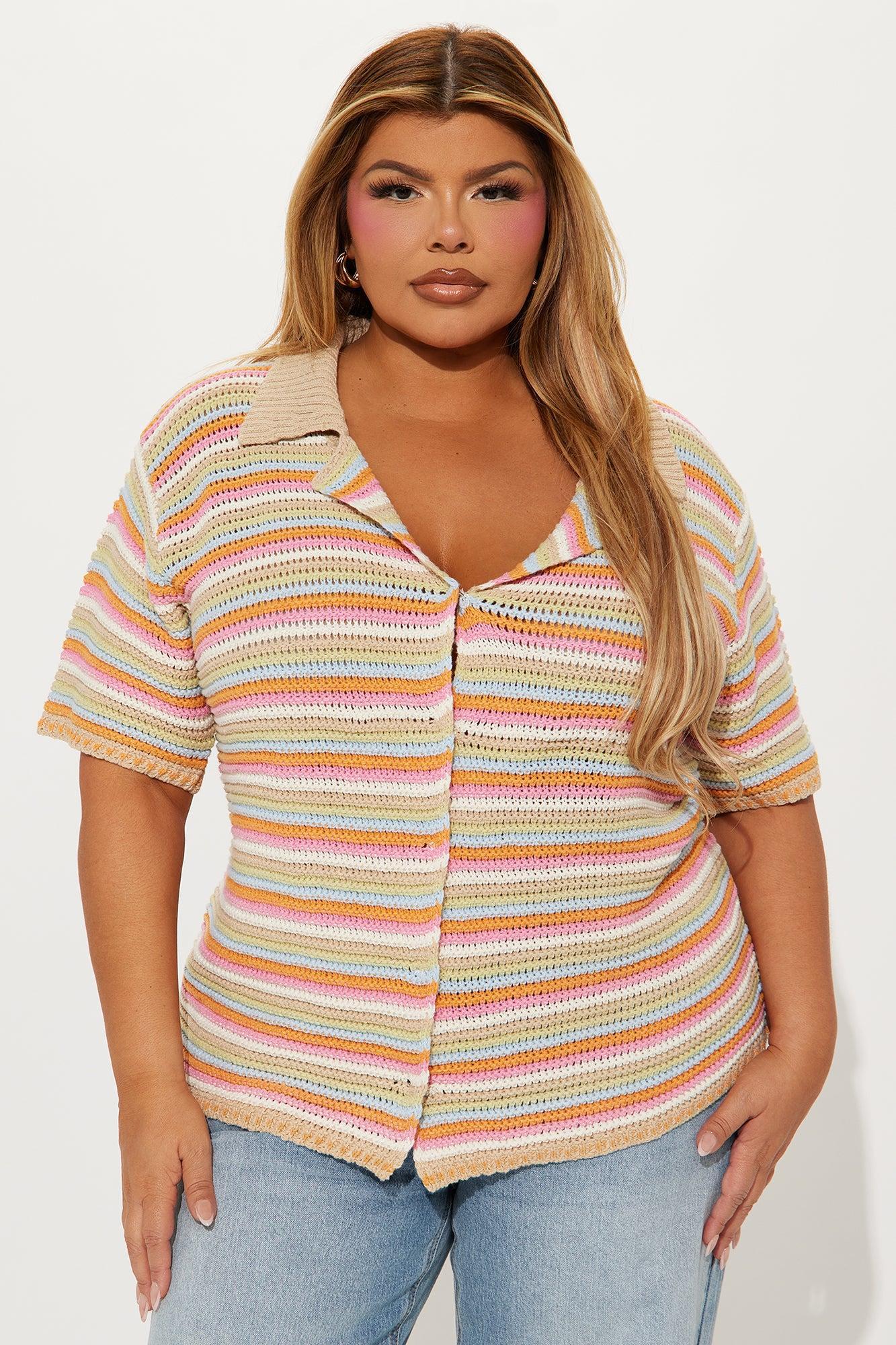Adeline Oversized Striped Crochet Shirt - Multi Color Product Image