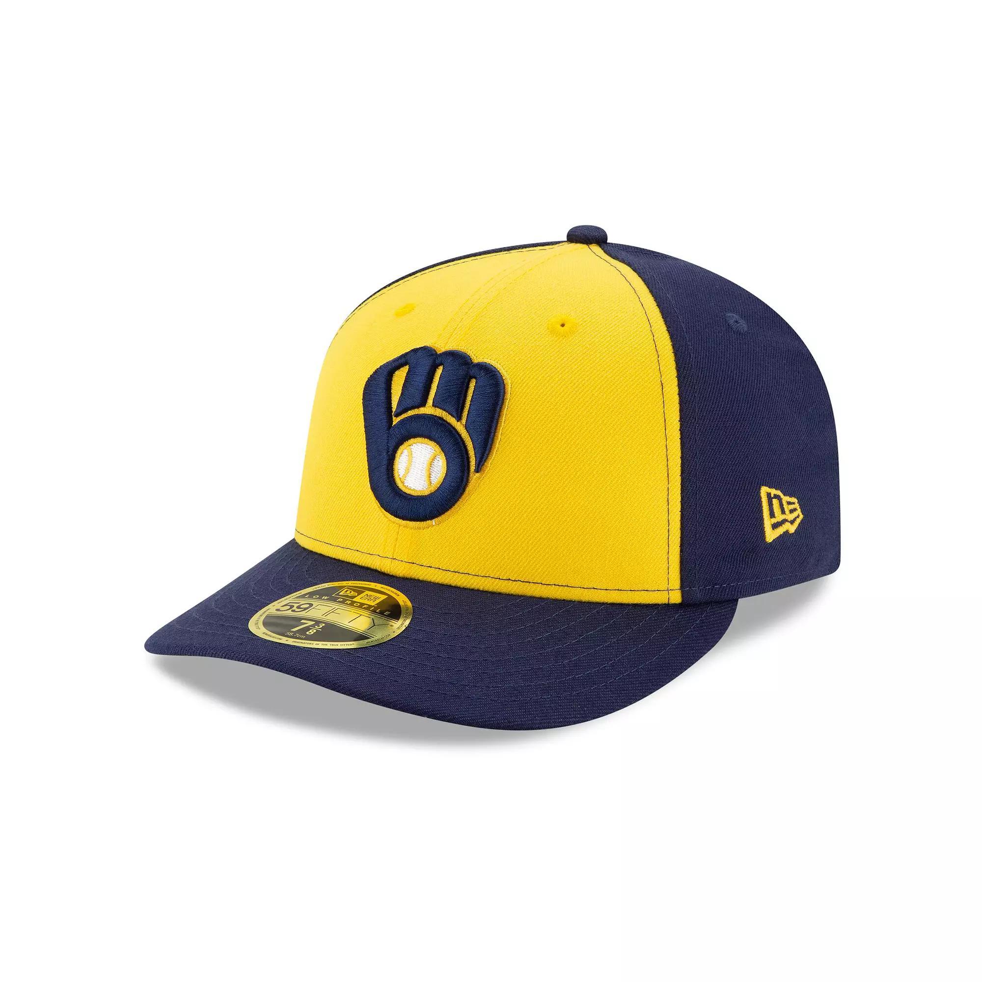 Mens New Era /Yellow Milwaukee Brewers Alternate 2020 Authentic Collection On-Field Low Profile Fitted Hat Blue Product Image
