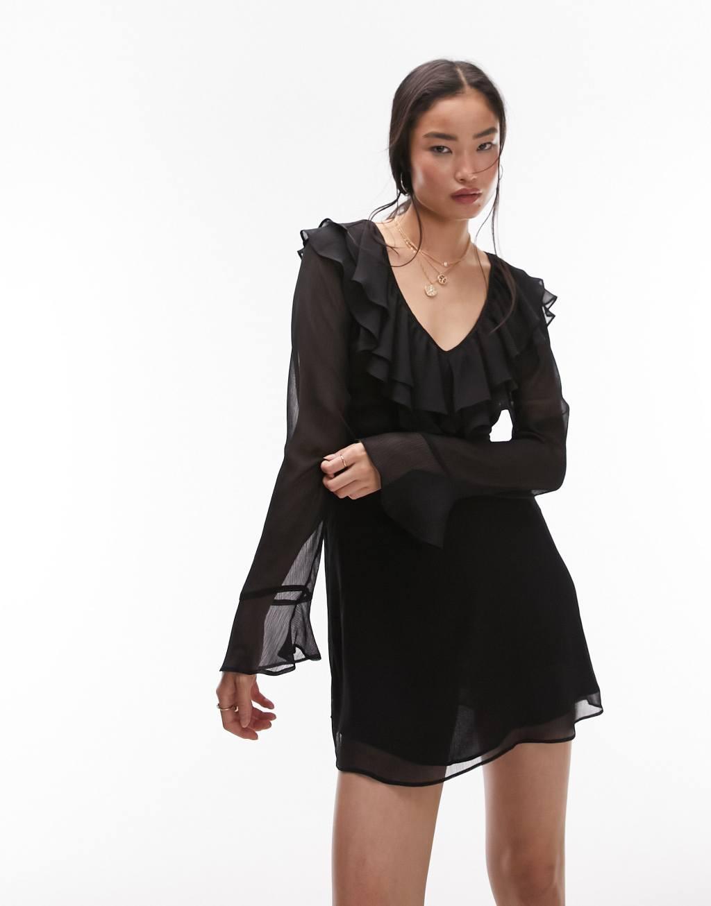 Topshop bell sleeve ruched bust mini tea dress Product Image