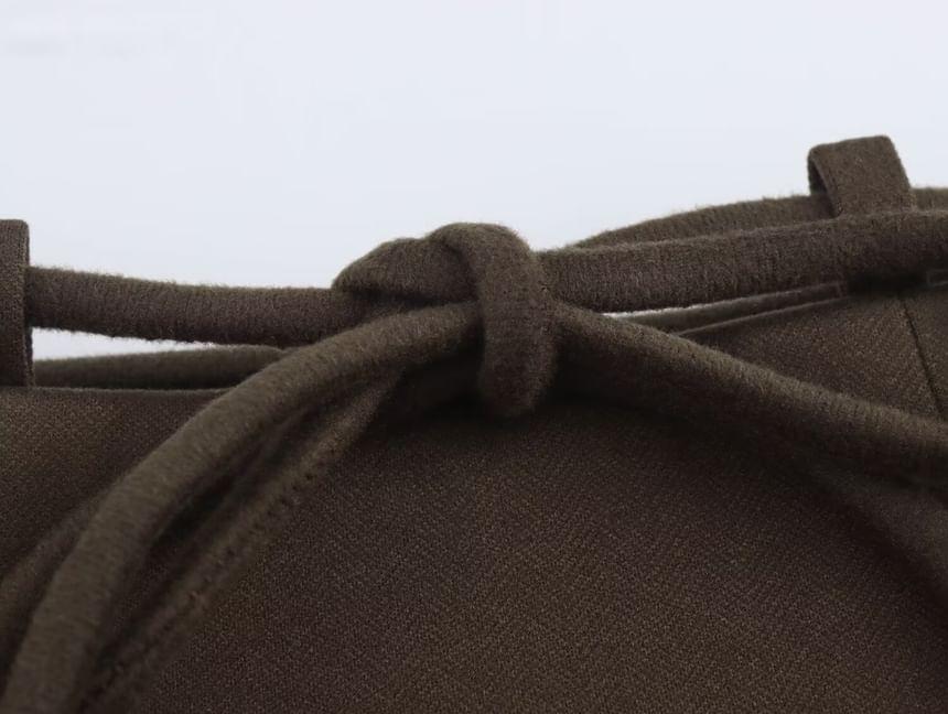 Drawstring Waist Plain Midi A-Line Skirt Product Image