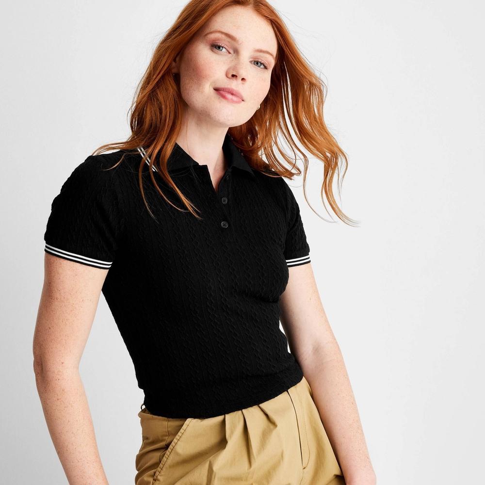 Women's Short Sleeve Polo Shirt - Future Collective Black XS: Recycled Polyester, Spandex, Lightweight Jacquard Knit, Product Image