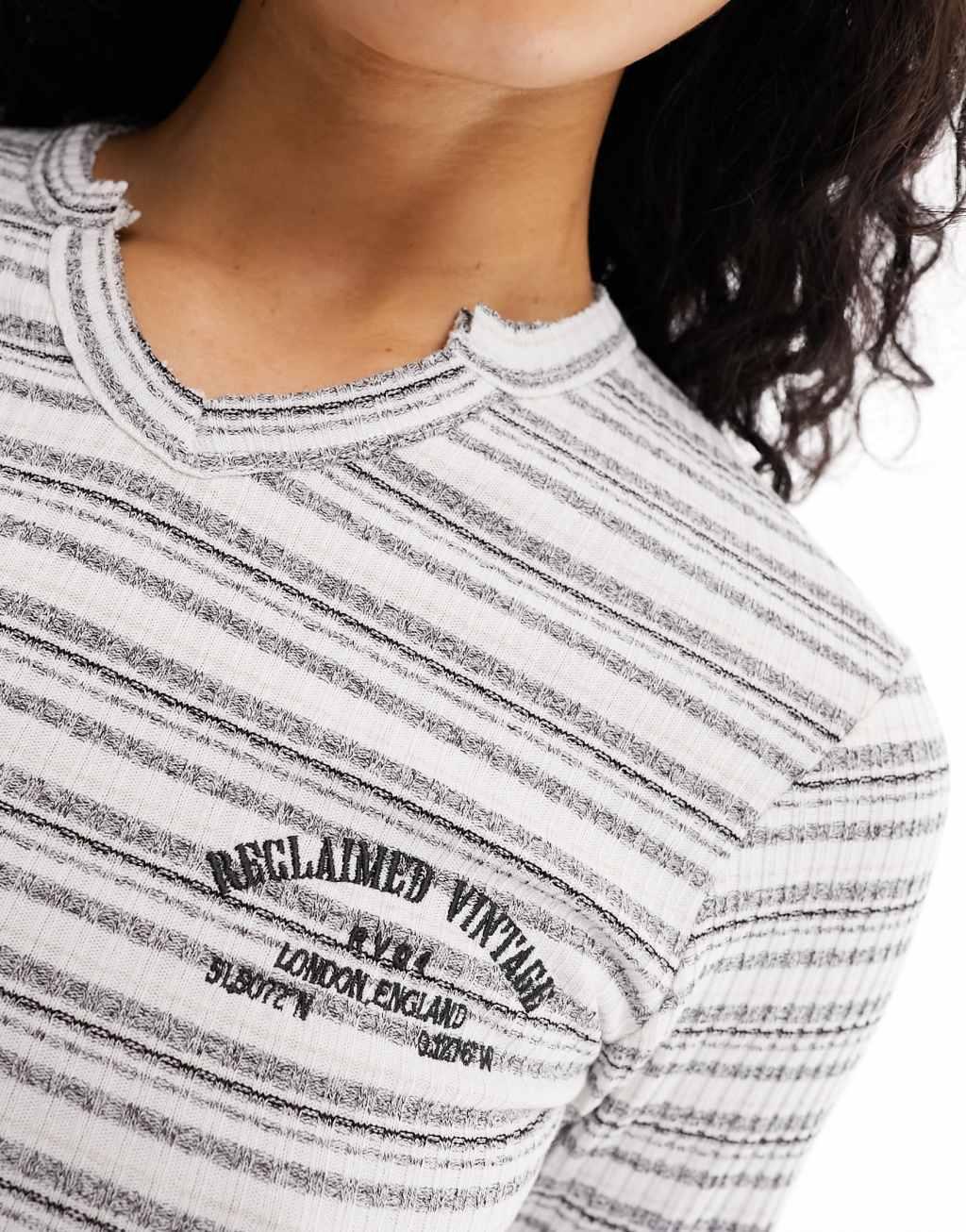 Reclaimed Vintage long sleeve shrunken tee with notch neck Product Image