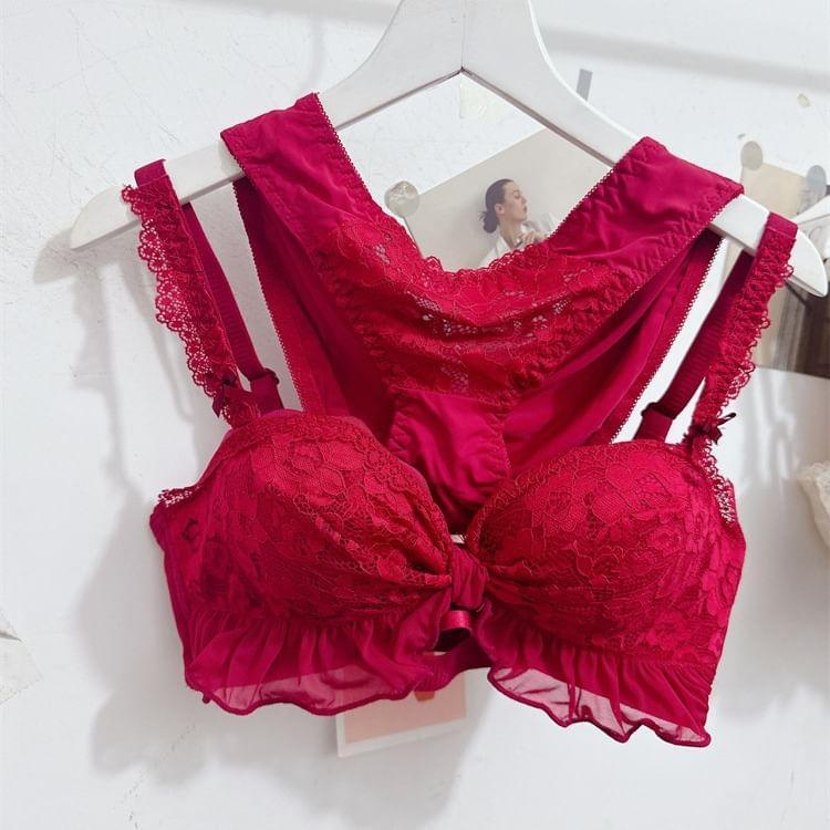 Set: Lace Trim Bra + Panties Product Image