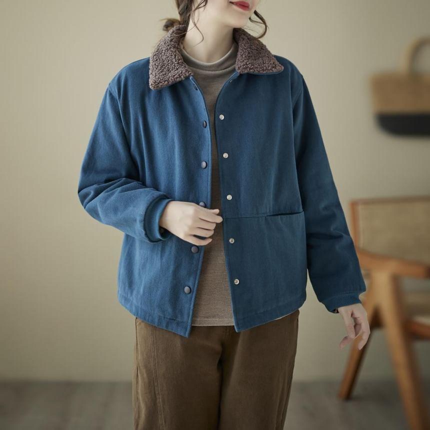 Fleece Collar Button Jacket Product Image