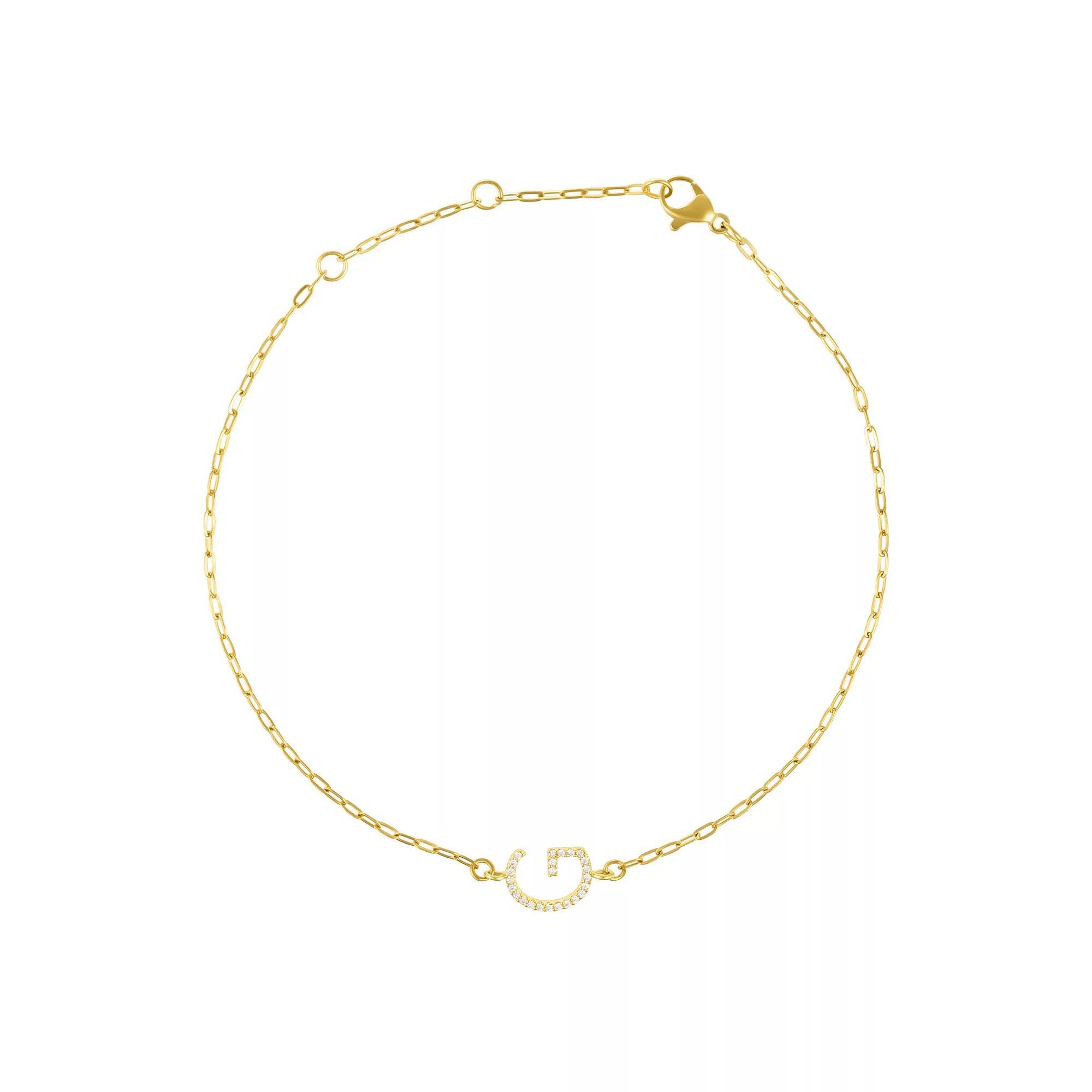 Adornia Gold Tone Cubic Zirconia Pave Sideways Initial Anklet, Women's, Size: 9-11" ADJ, Gold Tone G Product Image