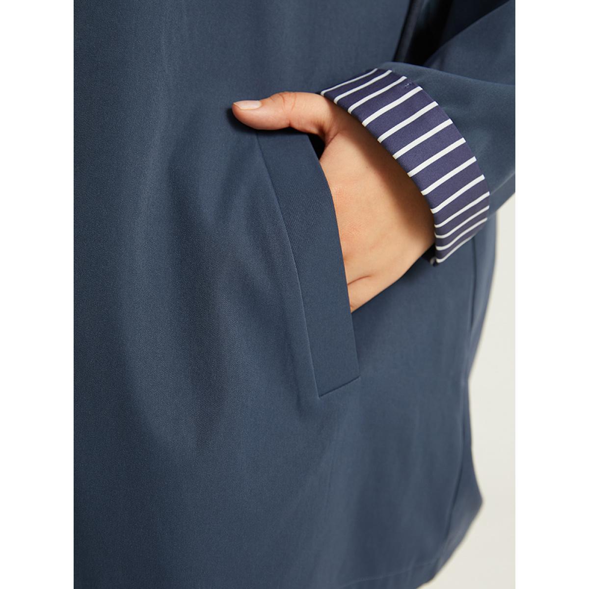 Plus Size Striped Patchwork Zipper Pocket Drawstring Coat Women DarkBlue Casual Contrast Ladies Everyday Winter Coats BloomChic 10/M Product Image