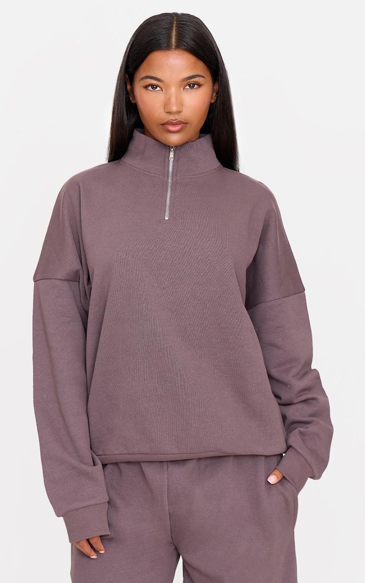 Charcoal Premium High Neck Quarter Zip Oversized Sweatshirt Product Image