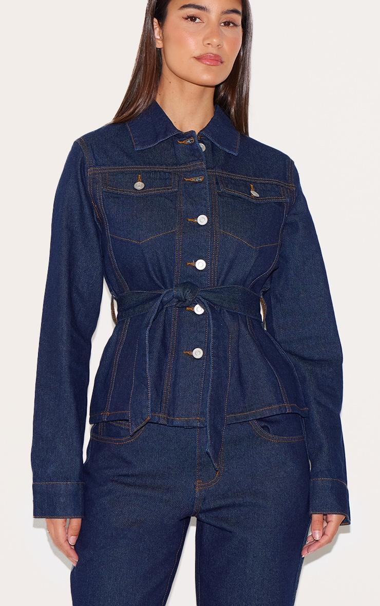 Indigo Mid Waist Contrast Stitch Flared Jeans Product Image