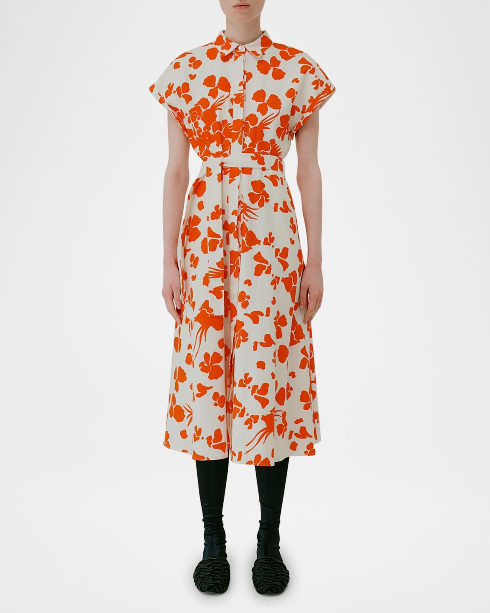 Floral-Print Cotton Canvas Midi Shirtdress Product Image