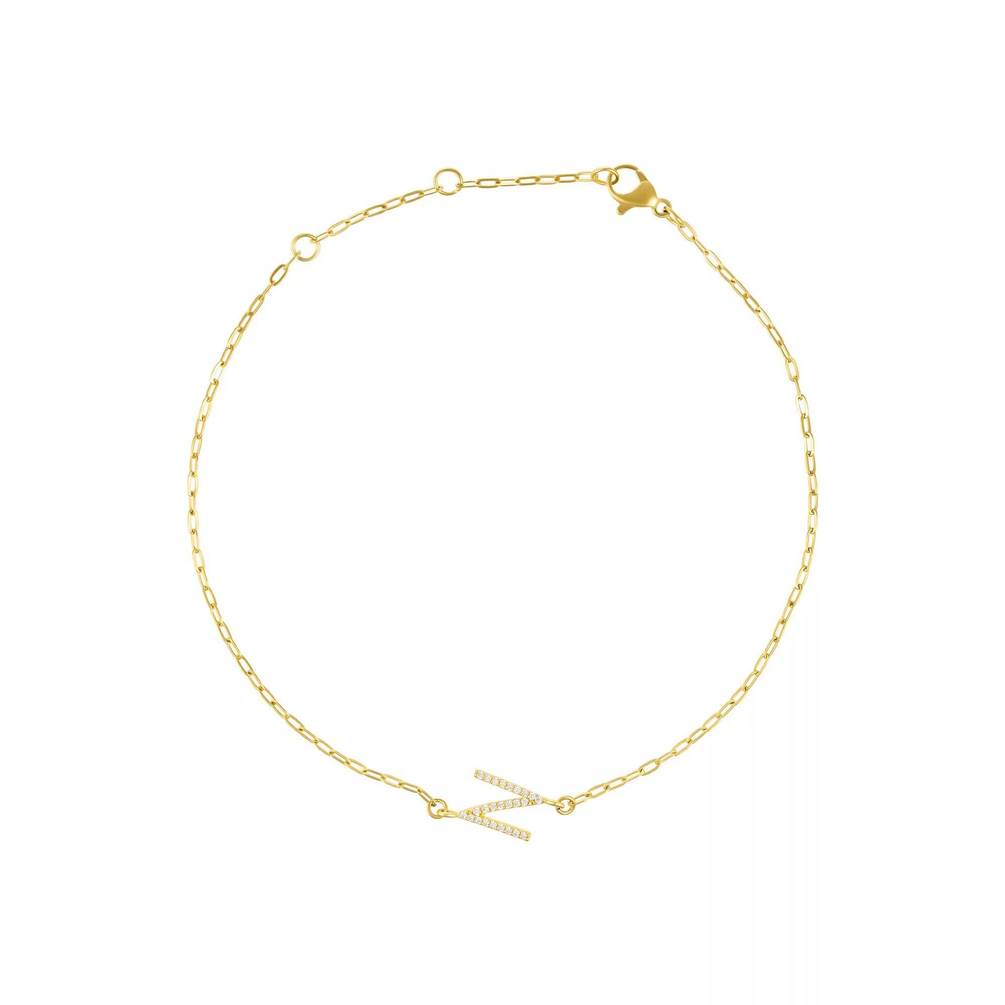 Adornia Gold Tone Cubic Zirconia Pave Sideways Initial Anklet, Women's, Size: 9-11" ADJ, Gold Tone N Product Image