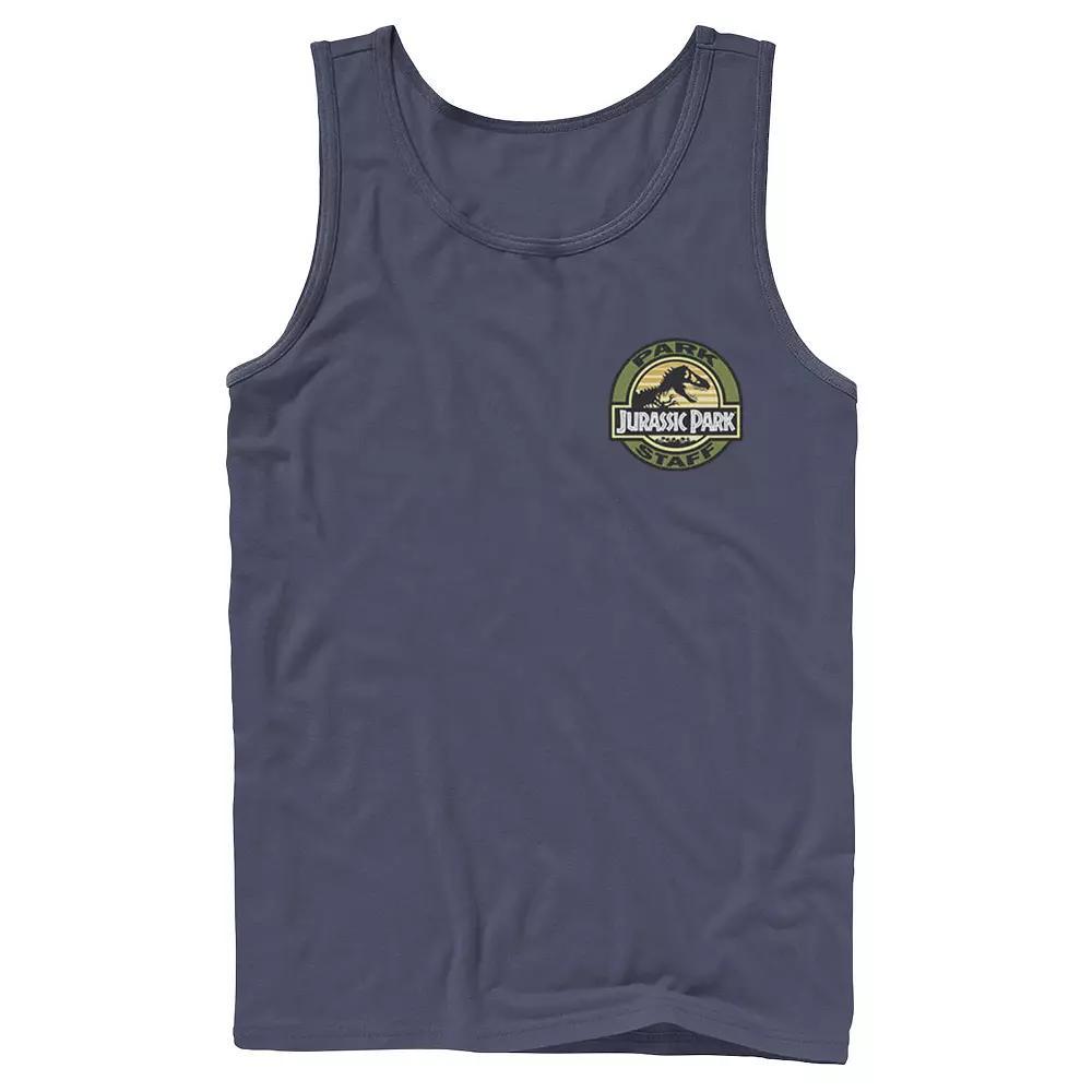 Mens Jurassic Park Staff Logo Pocket Patch Graphic Tank Top Blue Product Image