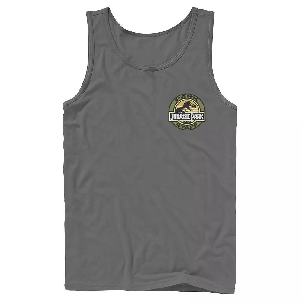 Mens Jurassic Park Staff Logo Pocket Patch Graphic Tank Top Blue Product Image