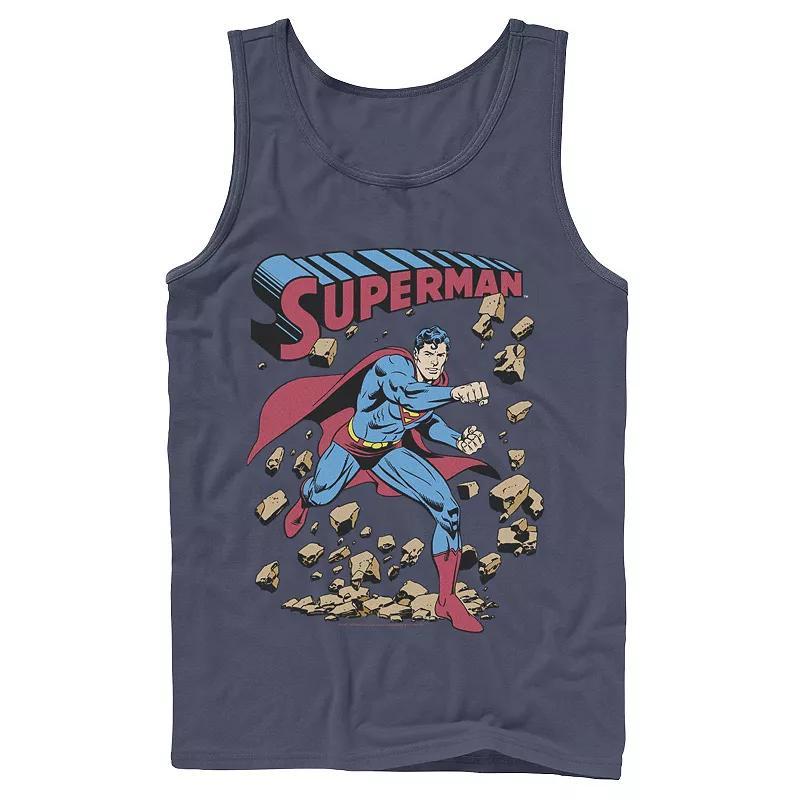 Men's DC Comics Superman Smash Rocks Vintage Poster Tank Top, Size: Large, Athletic Grey Product Image
