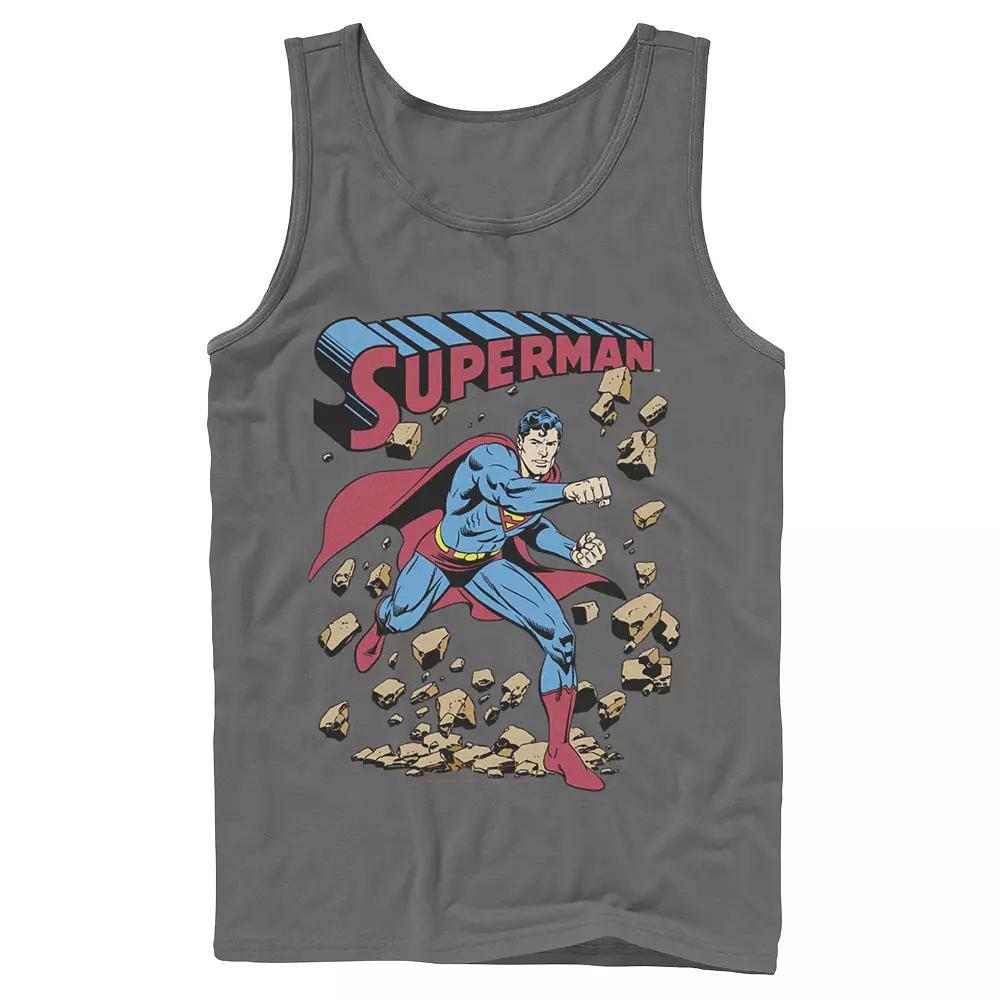 Men's DC Comics Superman Smash Rocks Vintage Poster Tank Top, Size: Large, Athletic Grey Product Image