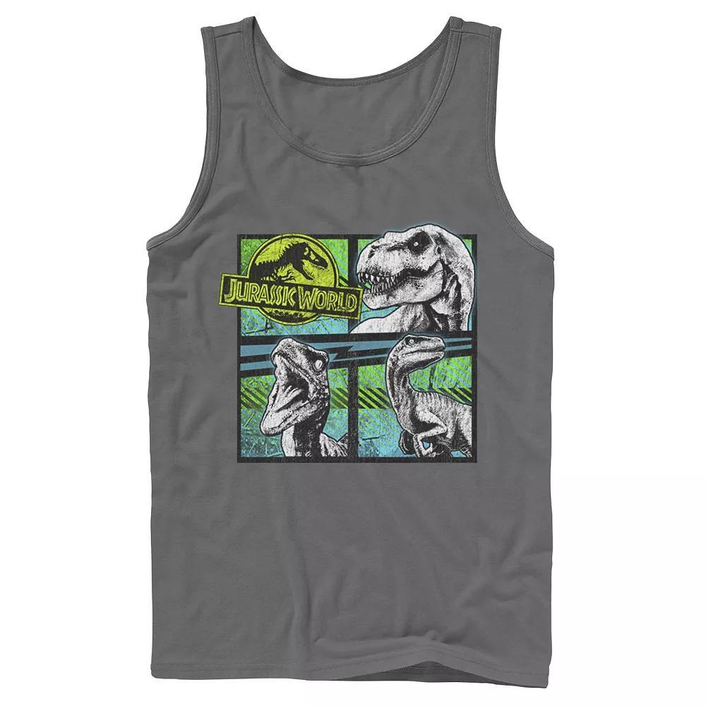 Mens Jurassic World Dinosaurs Group Of 3 Neon Graphic Tank Top Grey Product Image