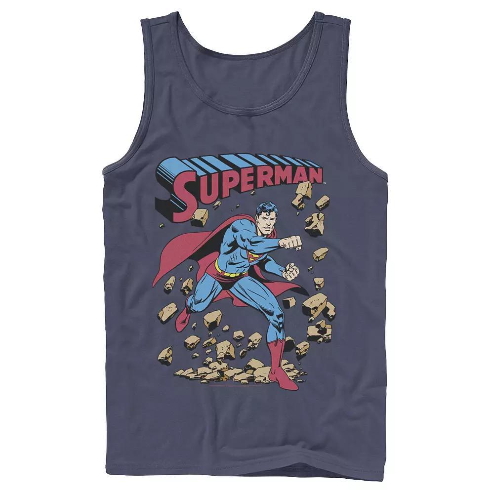 Men's DC Comics Superman Smash Rocks Vintage Poster Tank Top, Size: Large, Athletic Grey Product Image