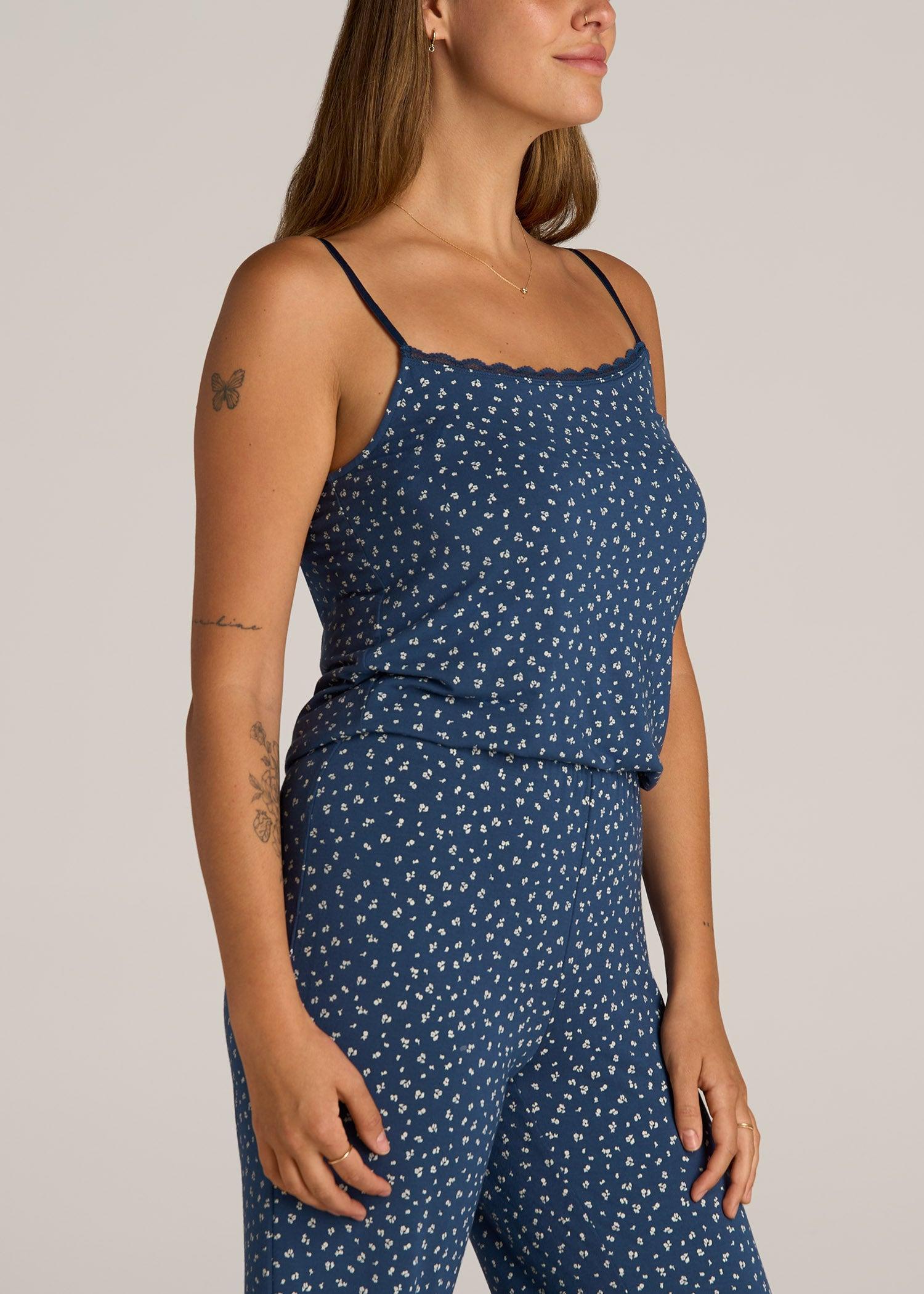 Lace Camisole Tank Top for Tall Women in Blue Ditsy Floral Print Product Image