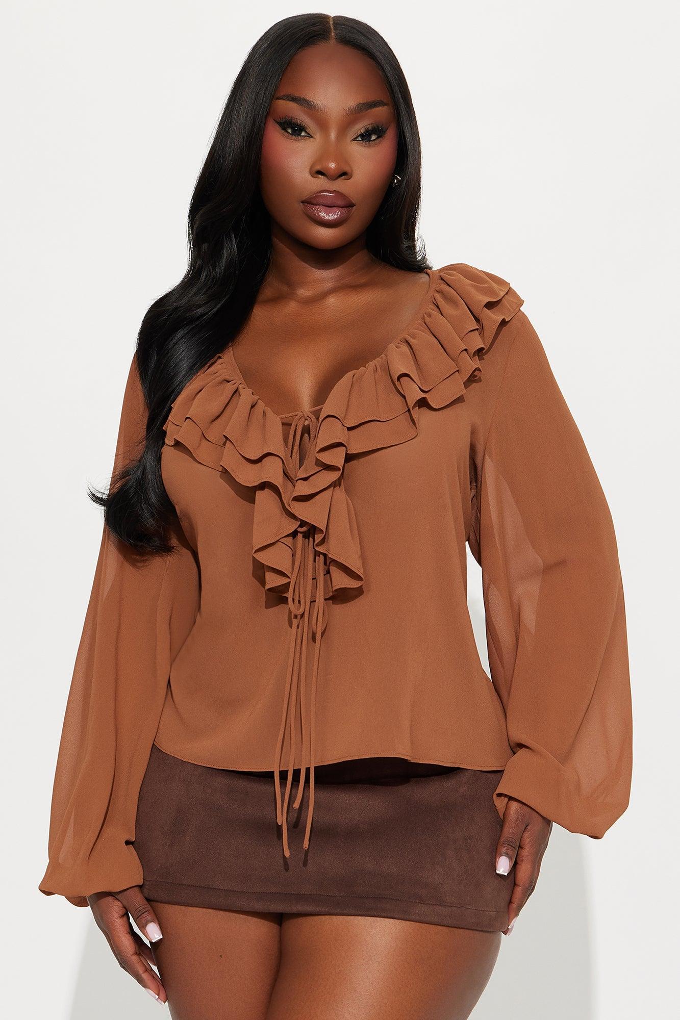 Living For This Ruffle Chiffon Blouse - Mocha Product Image