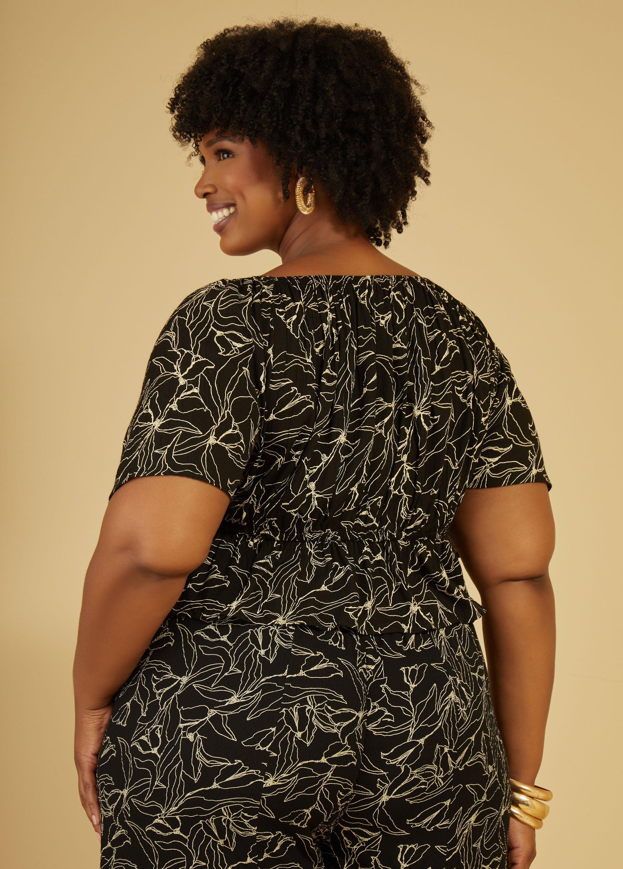 Plus Size Floral Print Tie Front Top Ashley Stewart Product Image