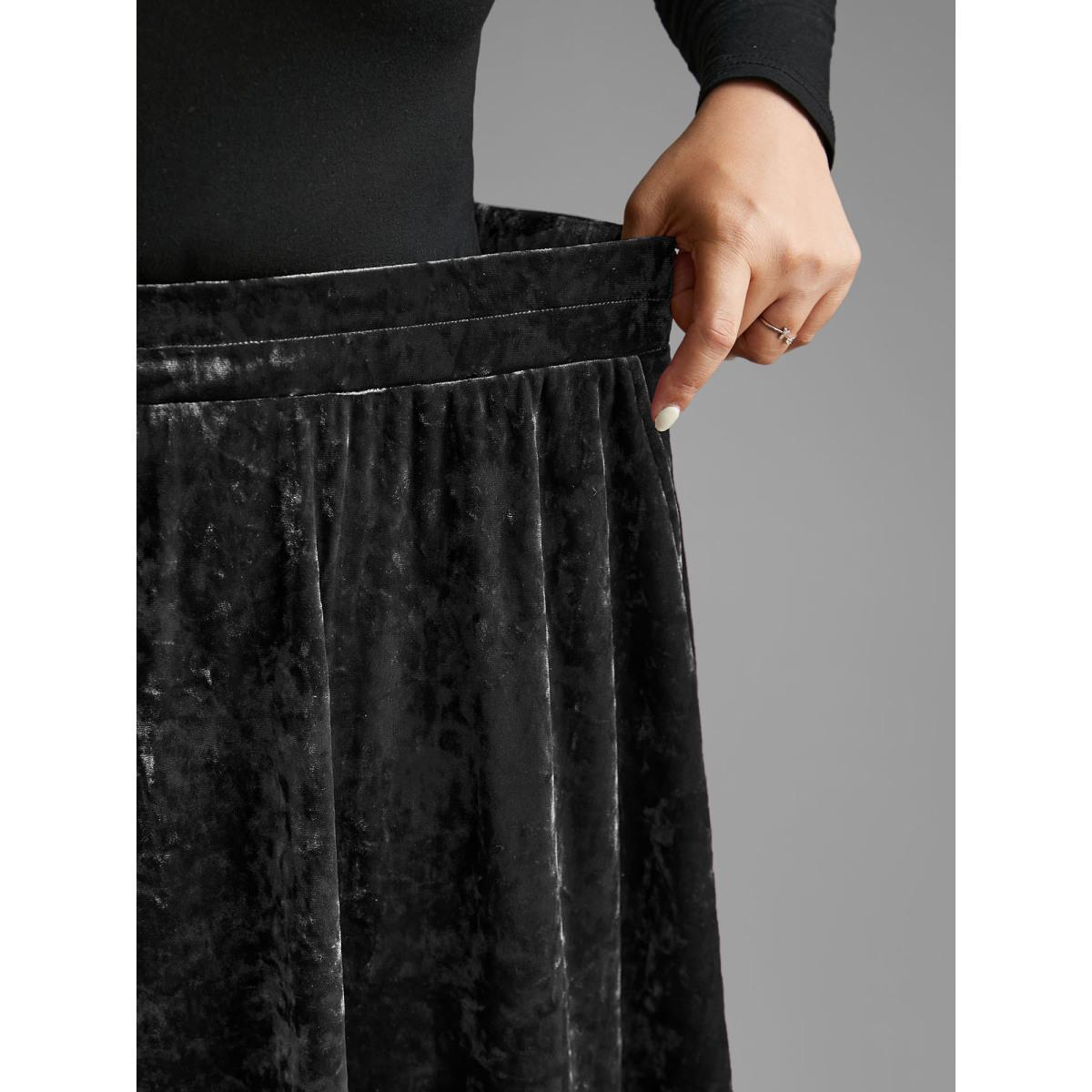 Plus Size Velvet Elastic Waist Skirt Women Black Elegant Loose Medium stretch Slanted pocket Everyday Skirts BloomChic 14-16/1X Product Image