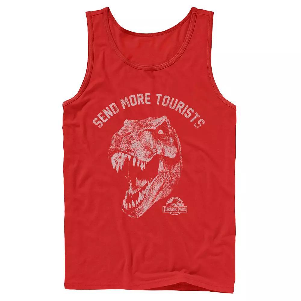 Men's Jurassic Park Tyrannosaurous Says Send More Tourists Tank Top, Size: Small, Blue Product Image