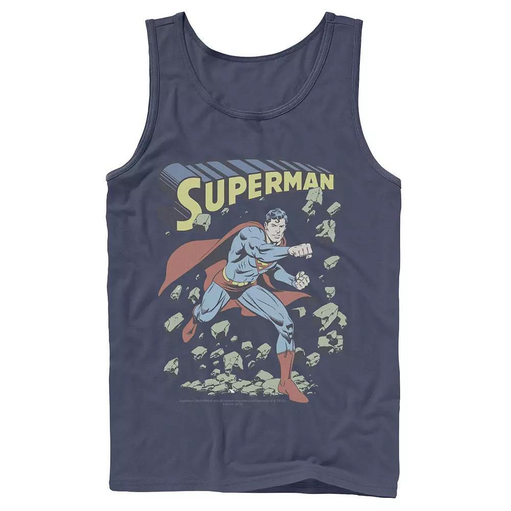Men's DC Comics Superman With Rocks Vintage Poster Tank Top, Size: Large, White Product Image