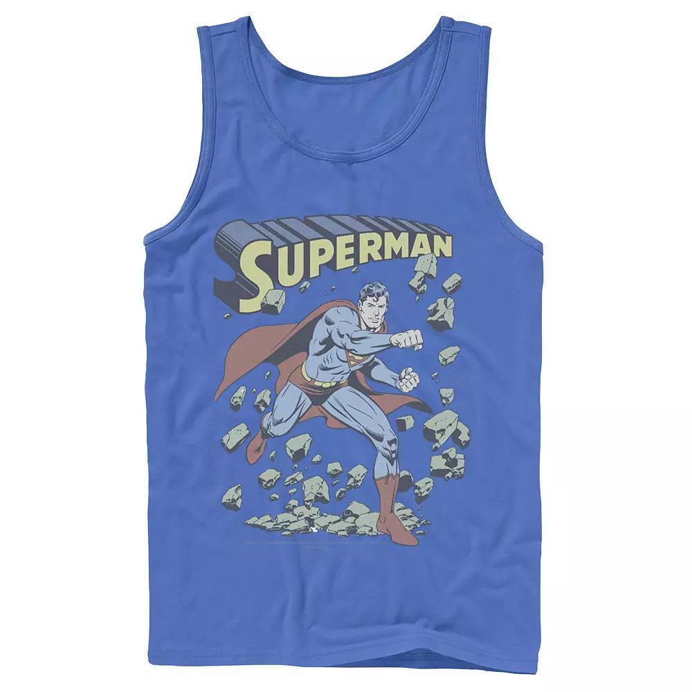 Men's DC Comics Superman With Rocks Vintage Poster Tank Top, Size: Large, White Product Image