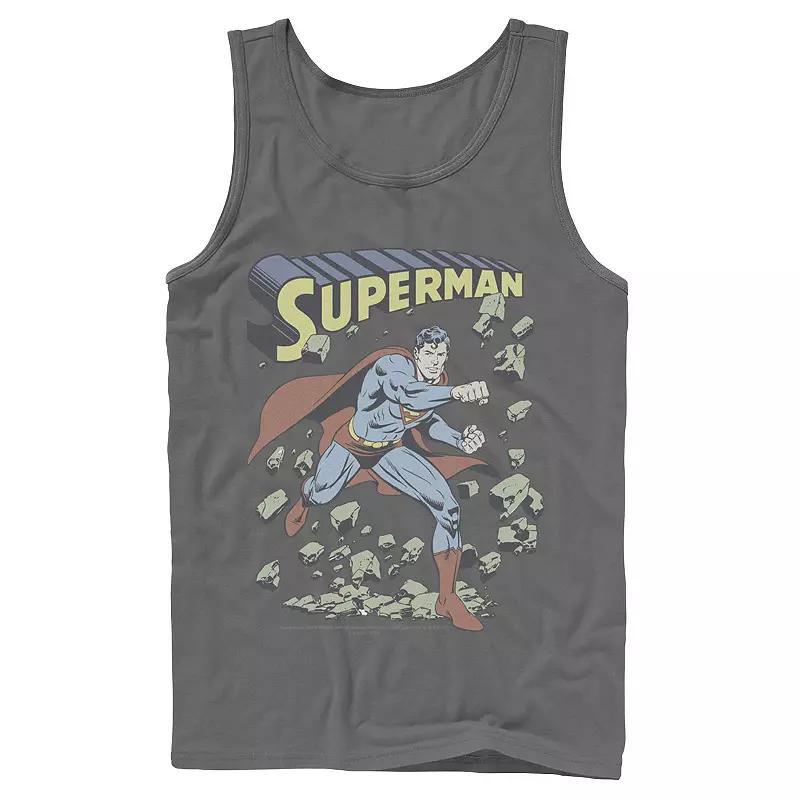 Men's DC Comics Superman With Rocks Vintage Poster Tank Top, Size: Large, White Product Image
