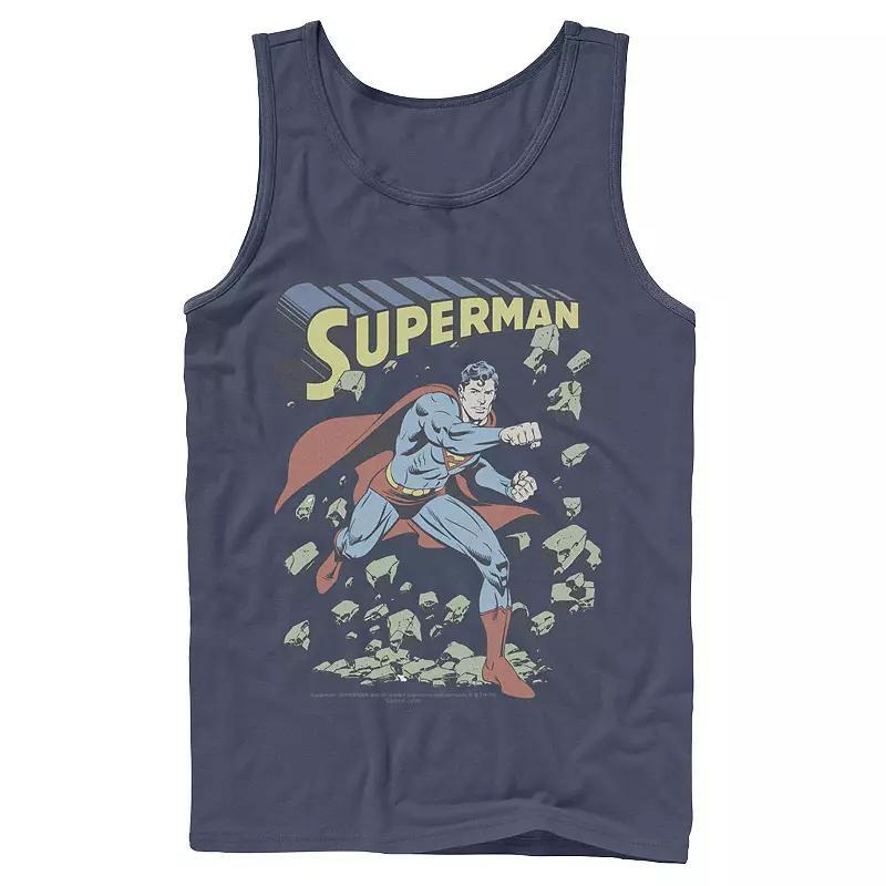 Men's DC Comics Superman With Rocks Vintage Poster Tank Top, Size: Large, White Product Image