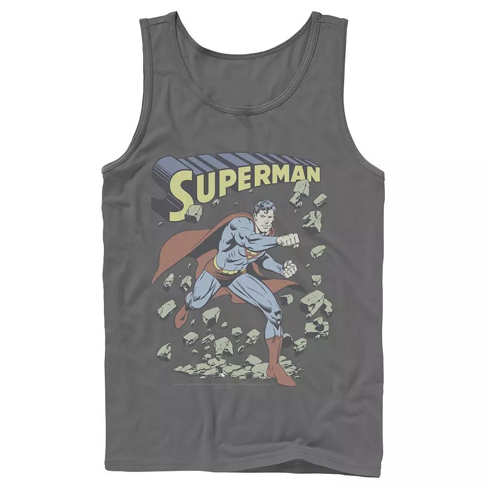 Men's DC Comics Superman Smash Rocks Vintage Poster Tank Top, Size: Large, Athletic Grey Product Image