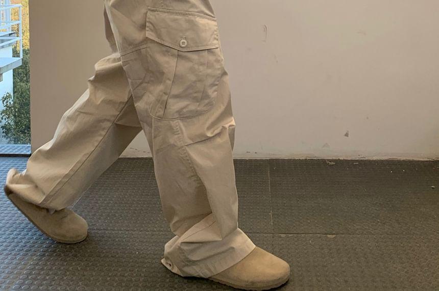 Mid Rise Plain Straight Leg Cargo Pants Product Image